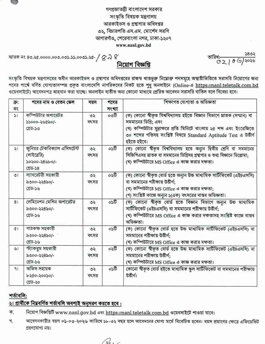 আরকাইভস-ও-গ্রন্থাগার-অধিদপ্তর-নিয়োগ-বিজ্ঞপ্তি-২০২৬-11