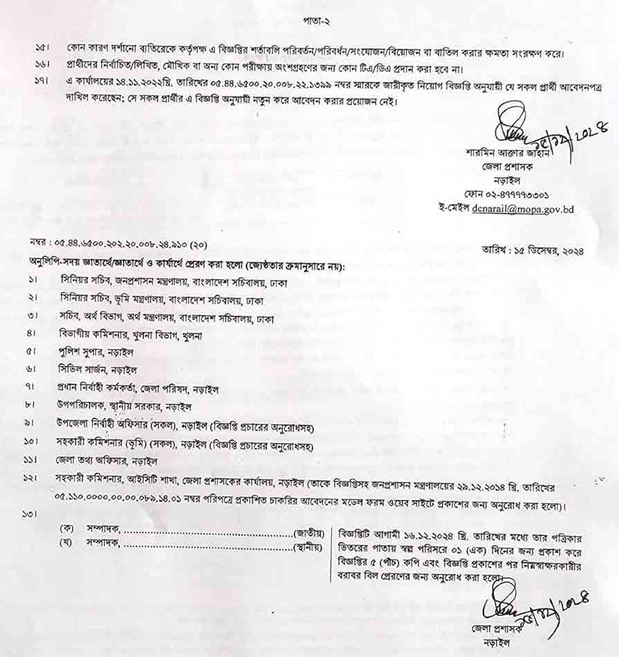 নড়াইল জেলা প্রশাসক কার্যালয় নিয়োগ বিজ্ঞপ্তি ২০২৫ 2