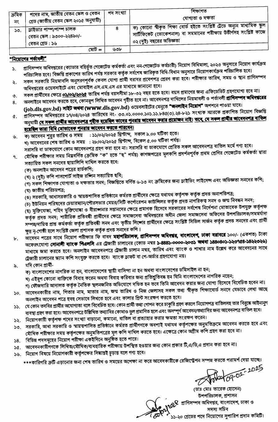প্রাণিসম্পদ অধিদপ্তর নিয়োগ বিজ্ঞপ্তি ২০২৫ 10-02-25-2