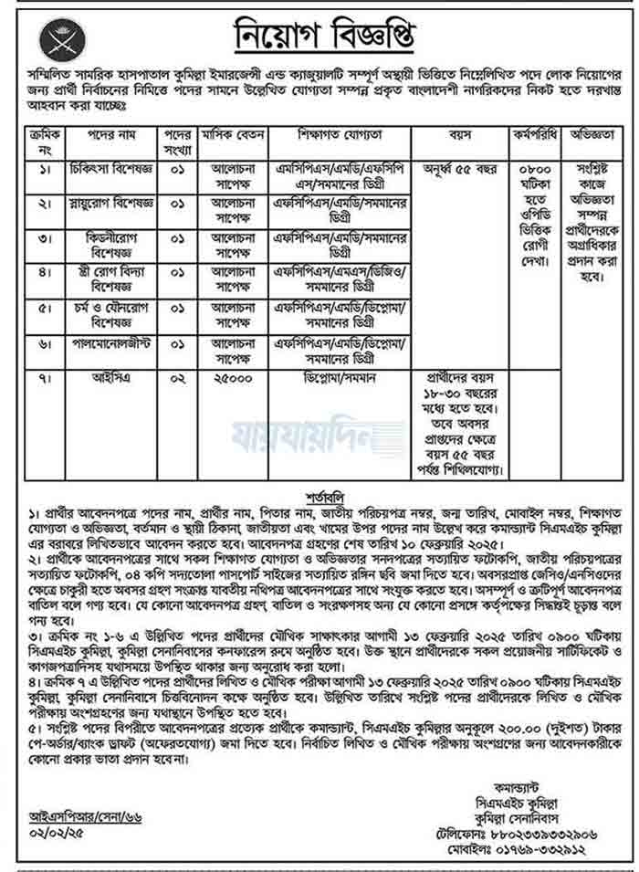 সম্মিলিত-সামরিক-হাসপাতাল-(সিএমএইচ)-নিয়োগ-বিজ্ঞপ্তি-২০২৫-০৪-০২-২৫