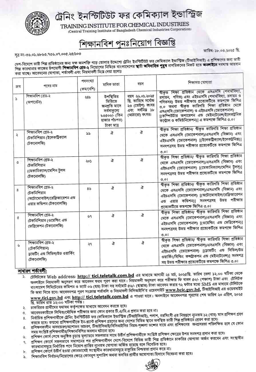 ট্রেনিং ইনস্টিটিউট ফর কেমিক্যাল ইন্ডাস্ট্রিজ নিয়োগ বিজ্ঞপ্তি ২০২৫ 11