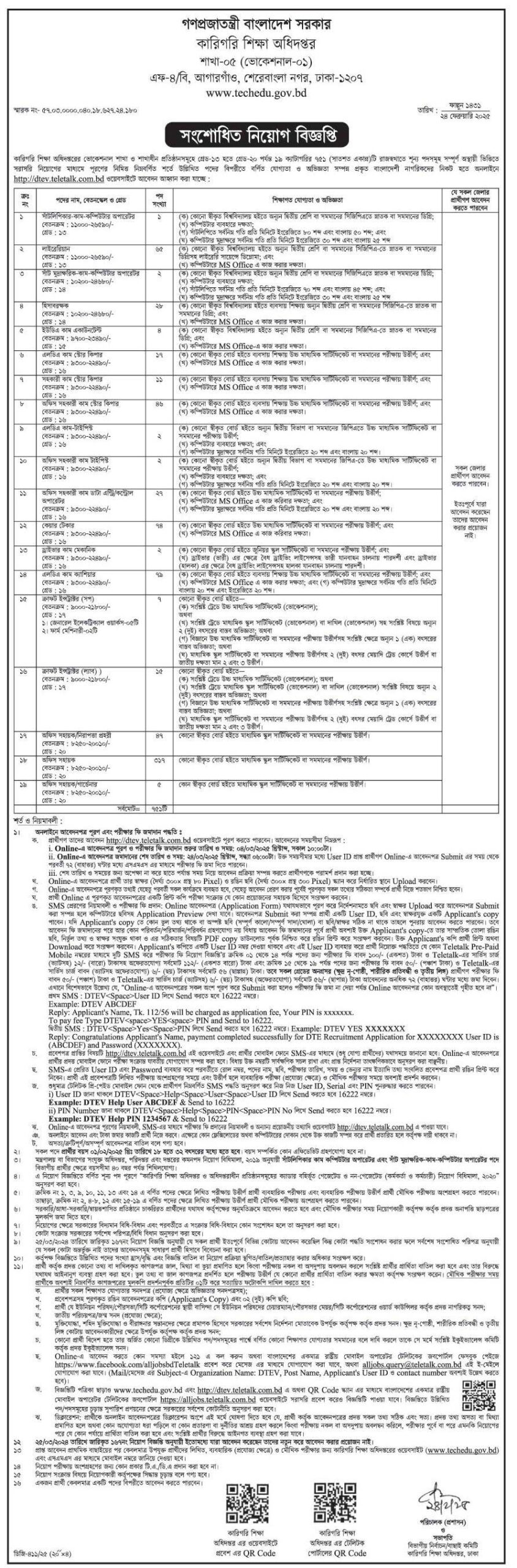 কারিগরি-শিক্ষা-অধিদপ্তর-নিয়োগ-বিজ্ঞপ্তি-২০২৫ ২৮-০২-২৫-১
