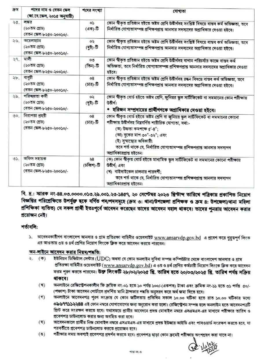 বাংলাদেশ আনসার ভিডিপি নিয়োগ বিজ্ঞপ্তি ২০২৫ ৩