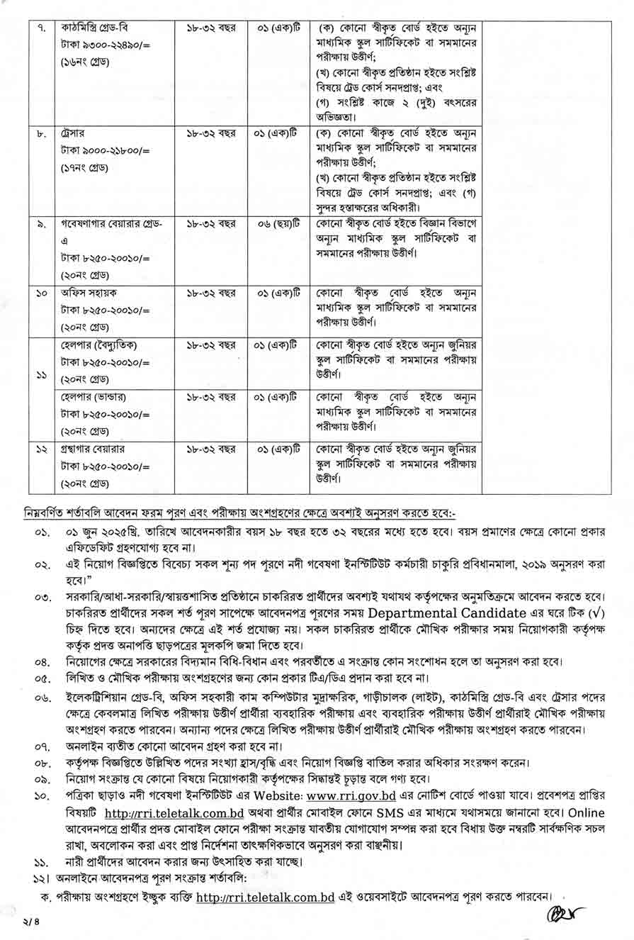 নদী গবেষণা ইনস্টিটিউট নিয়োগ বিজ্ঞপ্তি ২০২৫ -20-06-25-2